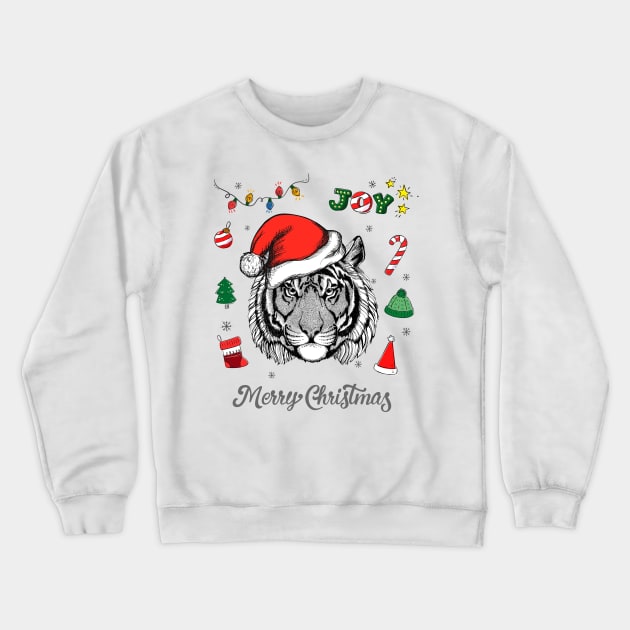 Merry Christmas Tiger Crewneck Sweatshirt by DISOBEY